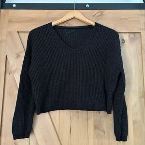 JENNI KAYNE Cropped V-Neck Sweater Size Medium Organic Cotton Blend